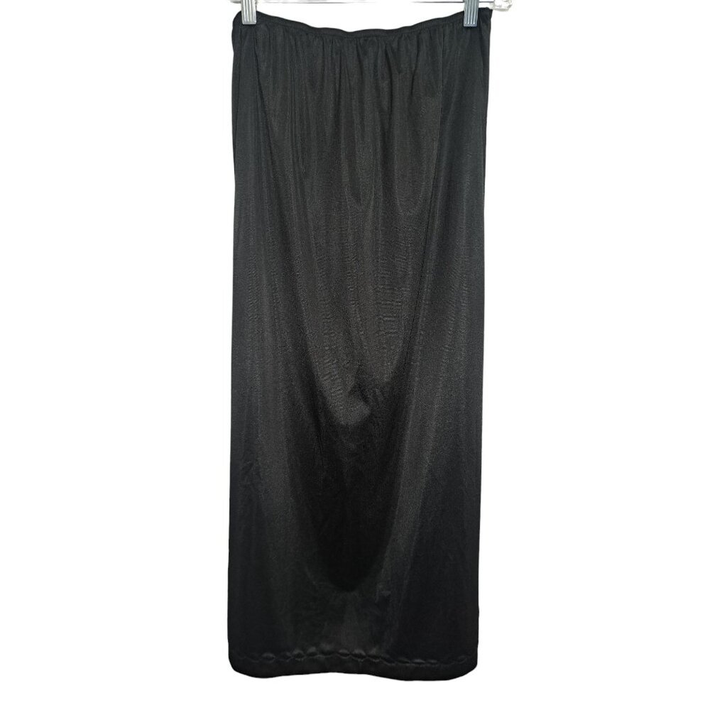 Vintage Slip Sheer Black Long Half 3XL/42 Floral Inset Slit Modest Undergarment - Picture 2 of 3